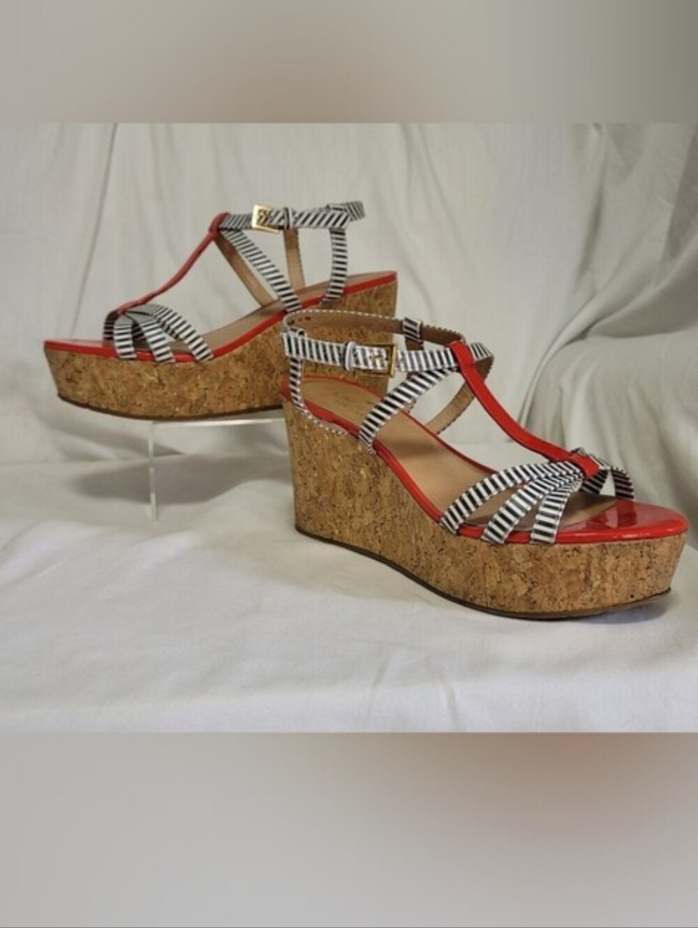 Kate Spade Tropez Red Patent with Blk & White Stripes Sz 7
